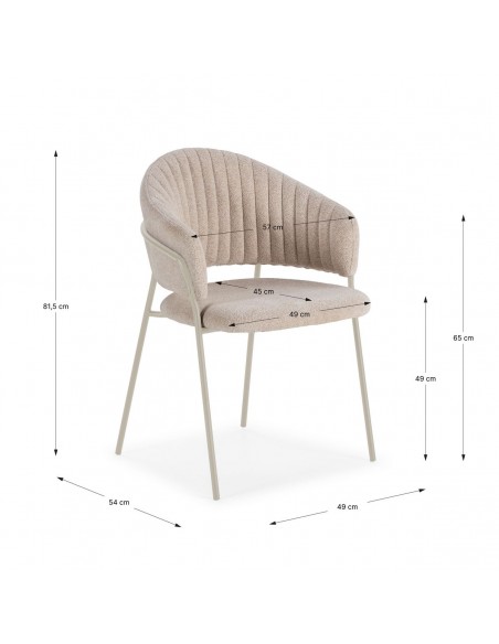 Silla de comedor con brazos LETICIA, tela beige y metal en crema