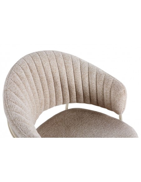 Silla de comedor con brazos LETICIA, tela beige y metal en crema