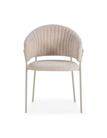 Silla de comedor con brazos LETICIA, tela beige y metal en crema