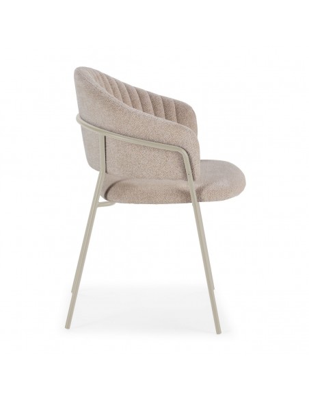 Silla de comedor con brazos LETICIA, tela beige y metal en crema