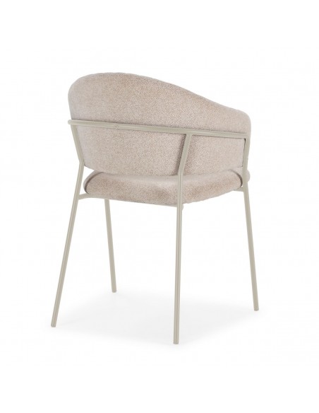 Silla de comedor con brazos LETICIA, tela beige y metal en crema