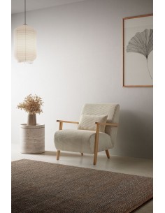 MEGAN Butaca de madera natural, tejido pana en beige 2
