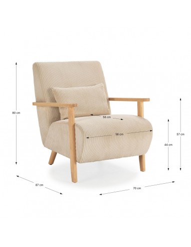 MEGAN Butaca de madera natural, tejido pana en...