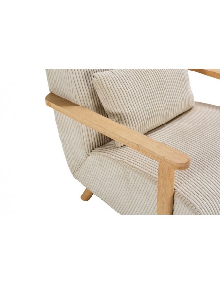 MEGAN Butaca de madera natural, tejido pana en beige