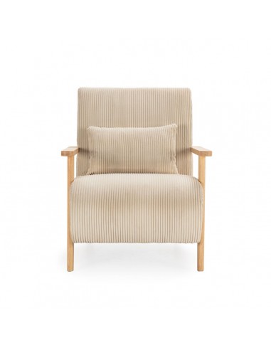 MEGAN Butaca de madera natural, tejido pana en...