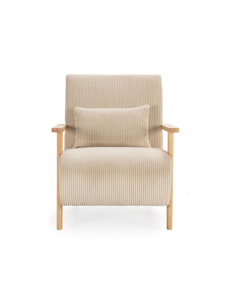 MEGAN Butaca de madera natural, tejido pana en beige