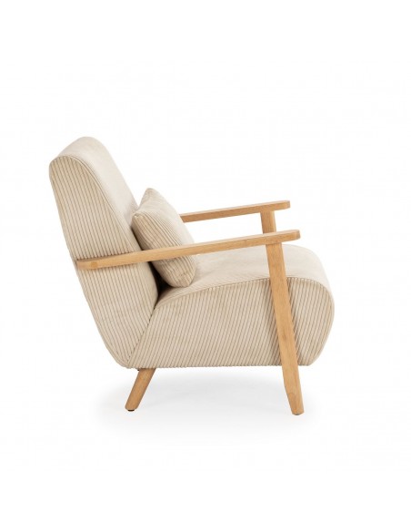 MEGAN Butaca de madera natural, tejido pana en beige