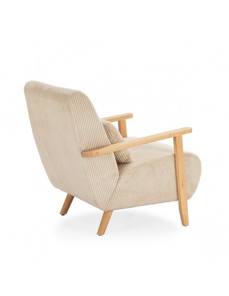 MEGAN Butaca de madera natural, tejido pana en beige