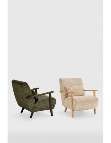 MEGAN Butaca de madera marrón, tejido pana en...