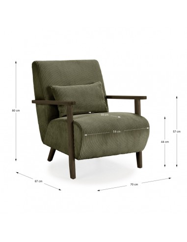 MEGAN Butaca de madera marrón, tejido pana en...