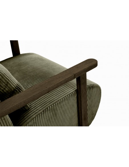 MEGAN Butaca de madera marrón, tejido pana en verde