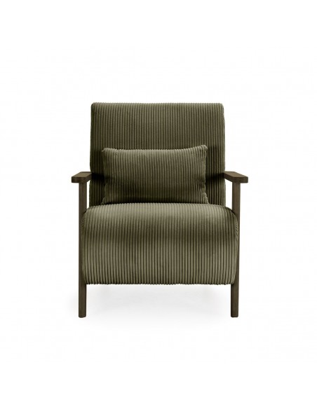 MEGAN Butaca de madera marrón, tejido pana en verde