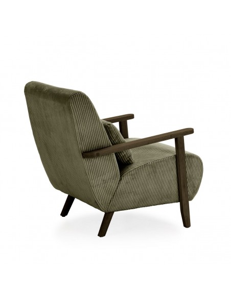 MEGAN Butaca de madera marrón, tejido pana en verde