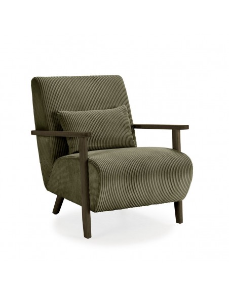 MEGAN Butaca de madera marrón, tejido pana en verde