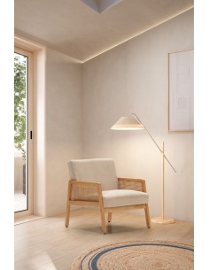 Sillon DEBRA de ratán sintético y madera, tejido pana beige 2