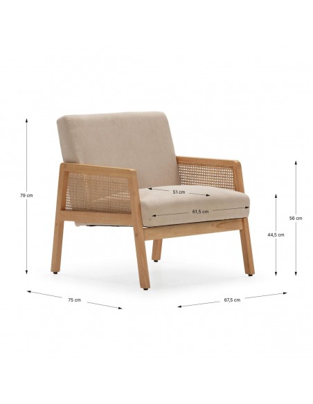 Sillon DEBRA de ratán sintético y madera, tejido pana beige