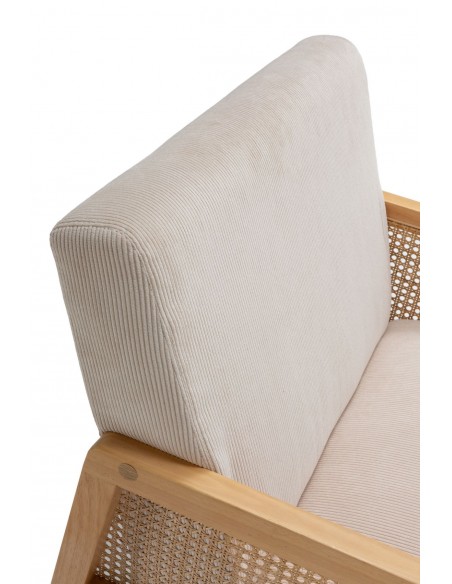Sillon DEBRA de ratán sintético y madera, tejido pana beige
