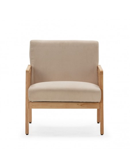Sillon DEBRA de ratán sintético y madera, tejido pana beige