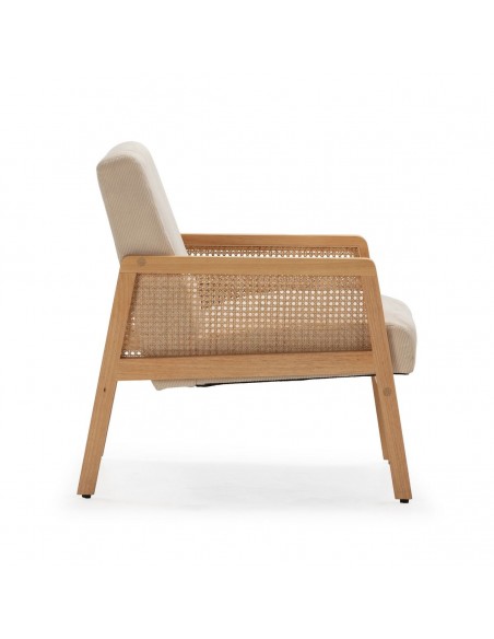 Sillon DEBRA de ratán sintético y madera, tejido pana beige