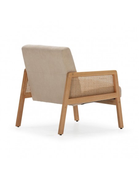 Sillon DEBRA de ratán sintético y madera, tejido pana beige