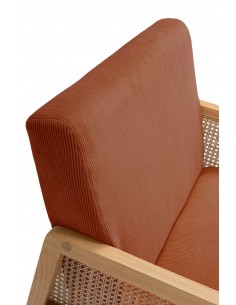 Sillón DEBRA de ratán sintético y madera, tejido pana teja 2