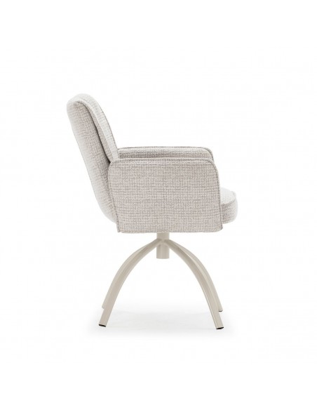 MINDI Silla giratoria con brazos, tejido beige pata y metal crema
