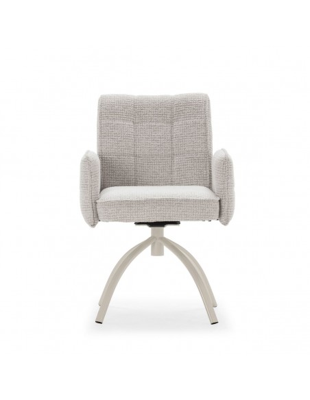 MINDI Silla giratoria con brazos, tejido beige pata y metal crema