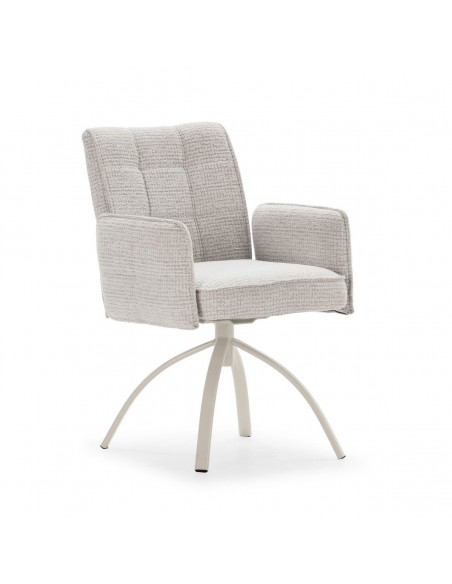 MINDI Silla giratoria con brazos, tejido beige pata y metal crema
