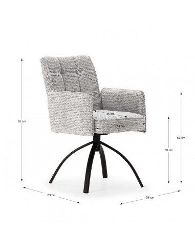 Silla giratoria MINDI con brazos, tejido gris y...