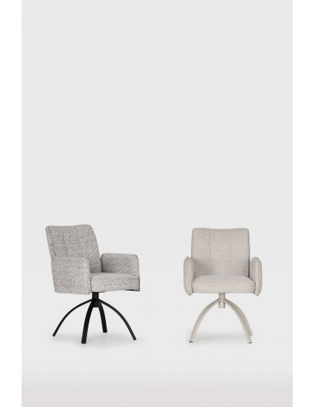 Silla giratoria MINDI con brazos, tejido gris y base metal negro