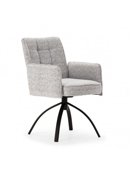 Silla giratoria MINDI con brazos, tejido gris y base metal negro