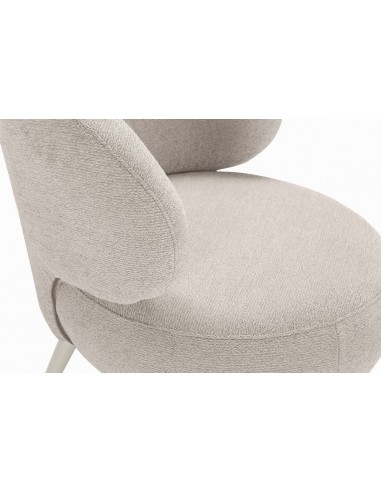 Poltrona redonda LIVA em tecido bege e metal creme