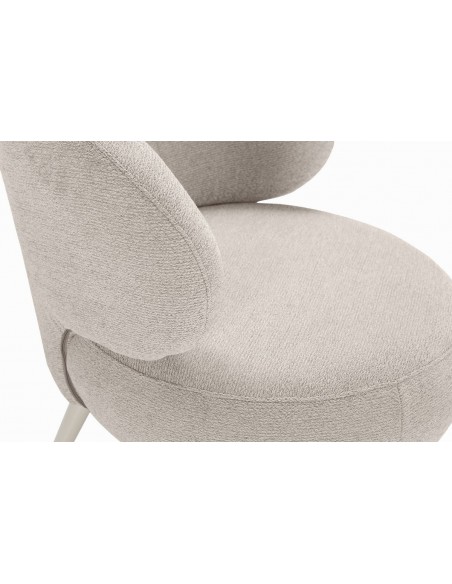 Poltrona redonda LIVA em tecido bege e metal creme