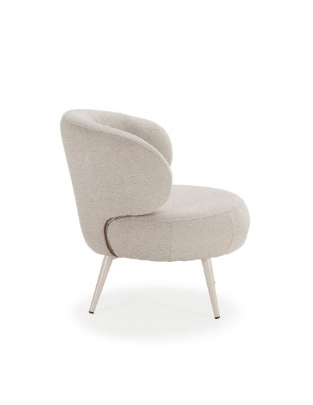 Butaca redonda LIVA de tejido en beige y metal en crema