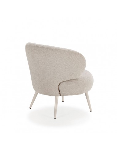 Poltrona redonda LIVA em tecido bege e metal creme