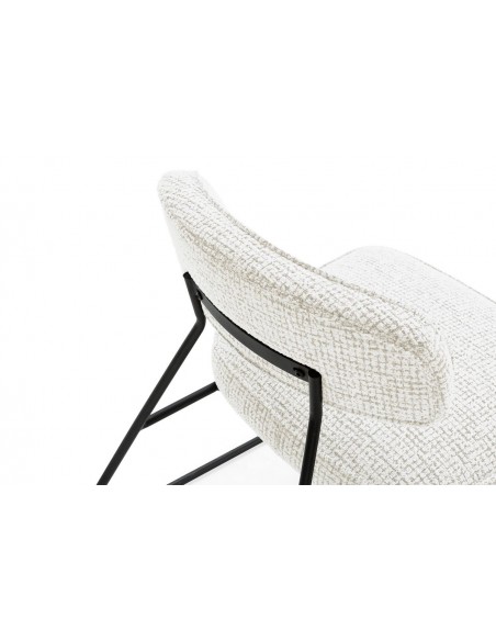 Cadeira de design ELON em tecido branco e bege, base de trenó em metal preto