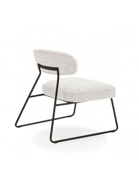 Cadeira de design ELON em tecido branco e bege, base de trenó em metal preto