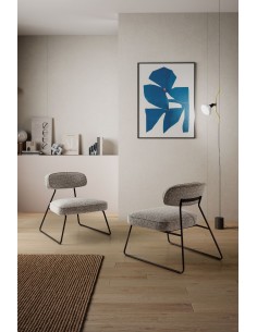 Poltrona de design ELON em tecido preto e branco, base... 2
