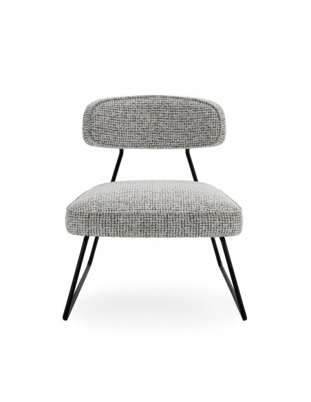 Poltrona de design ELON em tecido preto e branco, base trenó preta