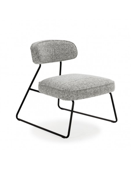 Poltrona de design ELON em tecido preto e branco, base trenó preta