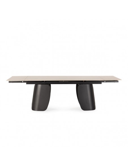 Mesa de diseño extensible CRISIA 180(260), travertino y metal negro