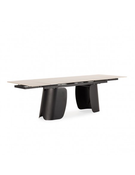 Mesa de diseño extensible CRISIA 180(260), travertino y metal negro