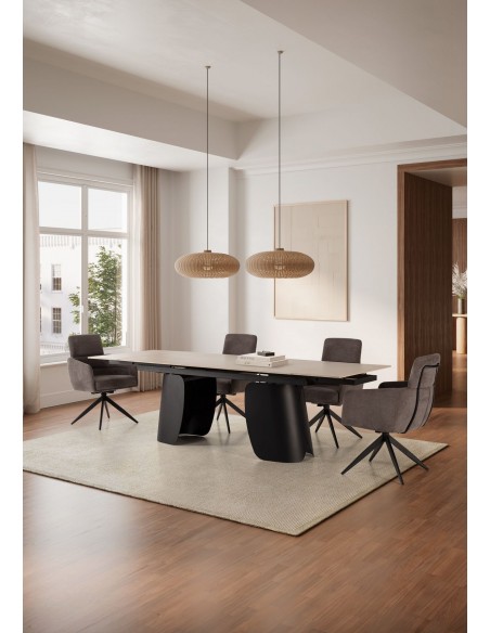 Mesa de diseño extensible CRISIA 180(260), travertino y metal negro