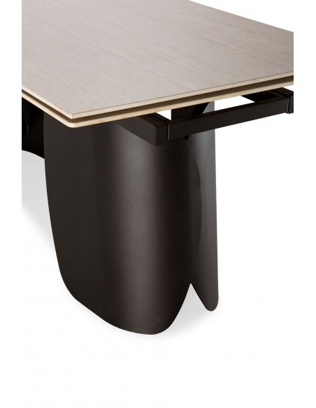 Mesa de diseño extensible CRISIA 180(260), travertino y metal negro