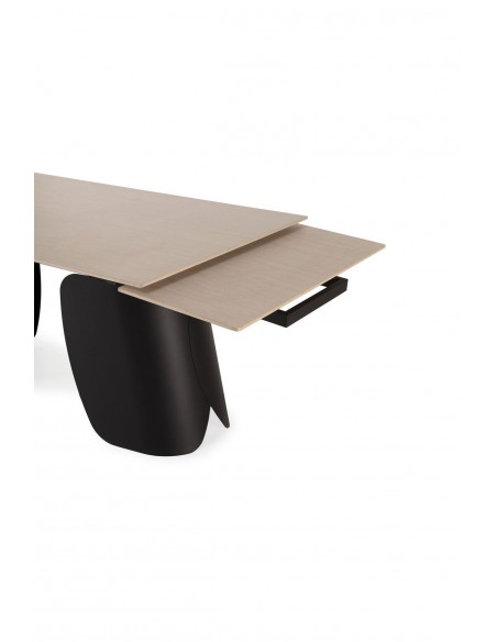 Mesa de diseño extensible CRISIA 180(260), travertino y metal negro