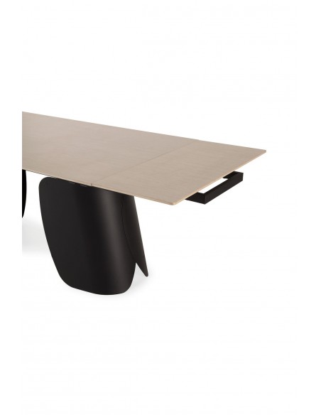 Mesa de diseño extensible CRISIA 180(260), travertino y metal negro