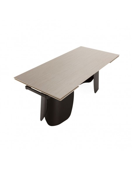 Mesa de diseño extensible CRISIA 180(260), travertino y metal negro