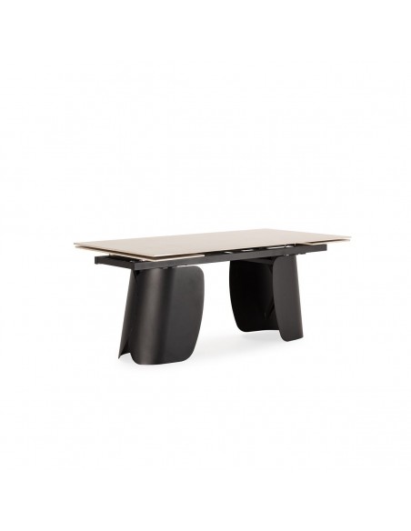 Mesa de design extensível CRISIA 180(260), travertino e metal preto