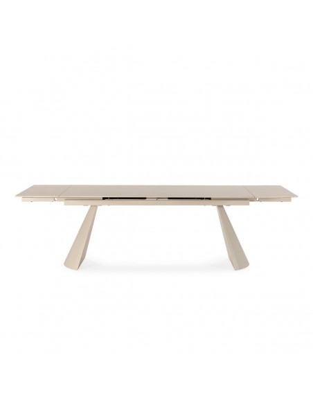 Mesa de design extensível PRISCA 180 (260), travertino e metal creme