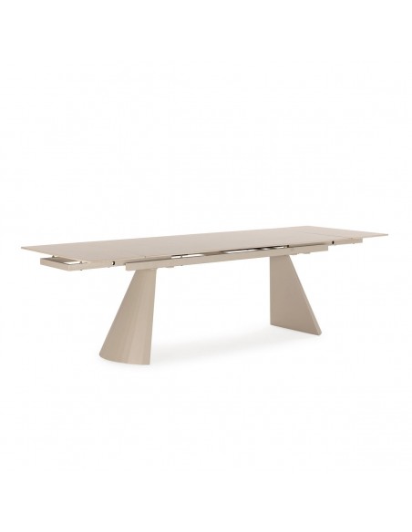 Mesa de design extensível PRISCA 180 (260), travertino e metal creme